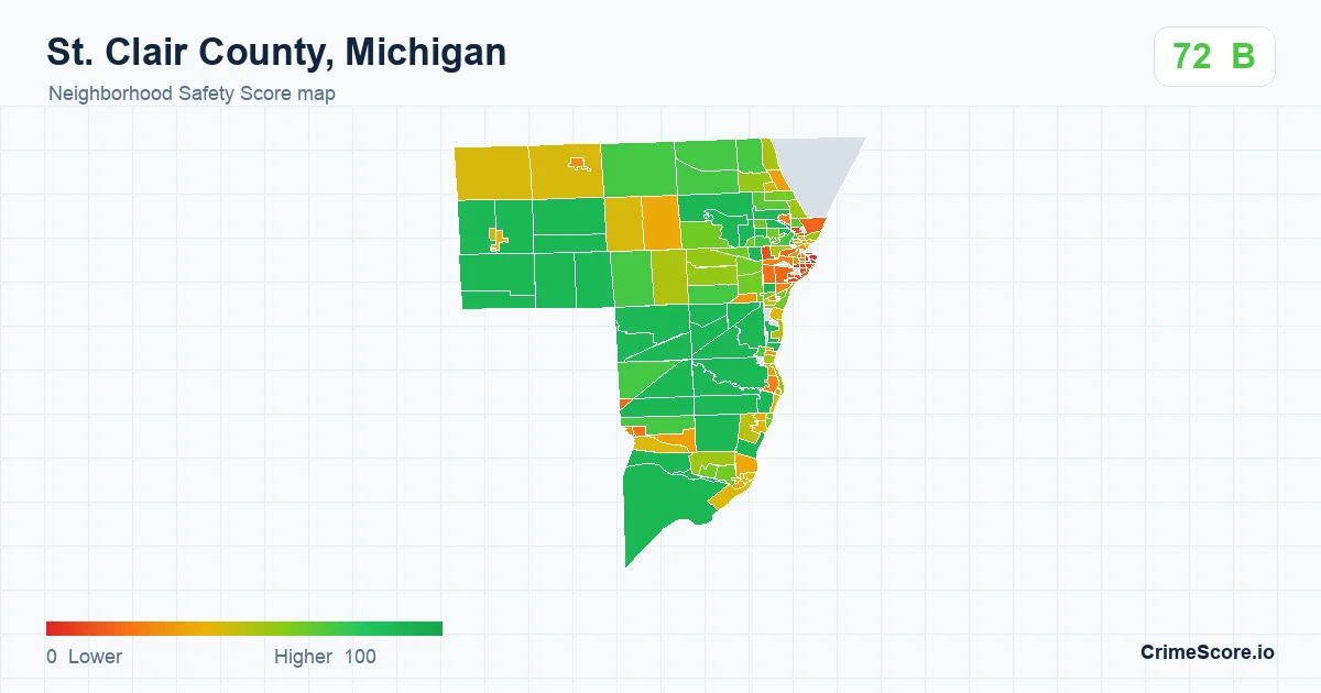 St. Clair County, Michigan neighborhood Safety Score map by Census block group