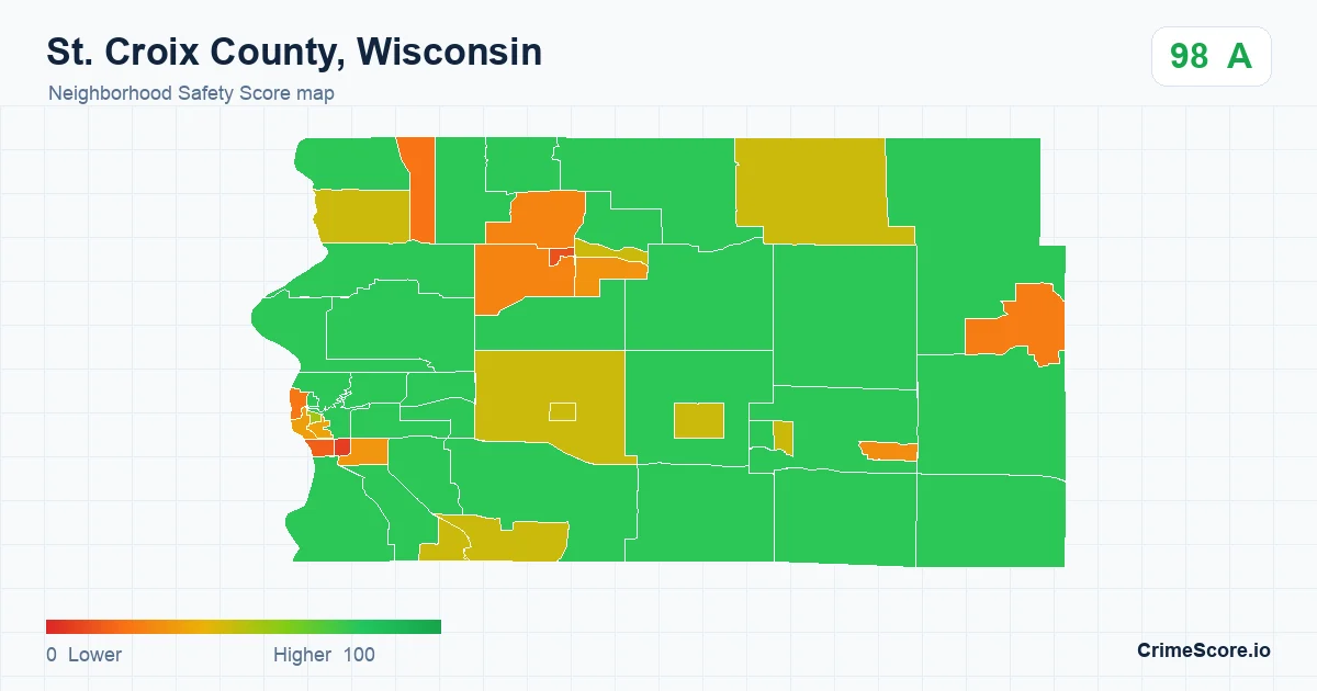 St. Croix County, Wisconsin neighborhood Safety Score map by Census block group