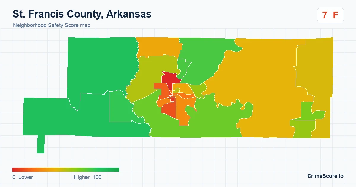 St. Francis County, Arkansas neighborhood Safety Score map by Census block group