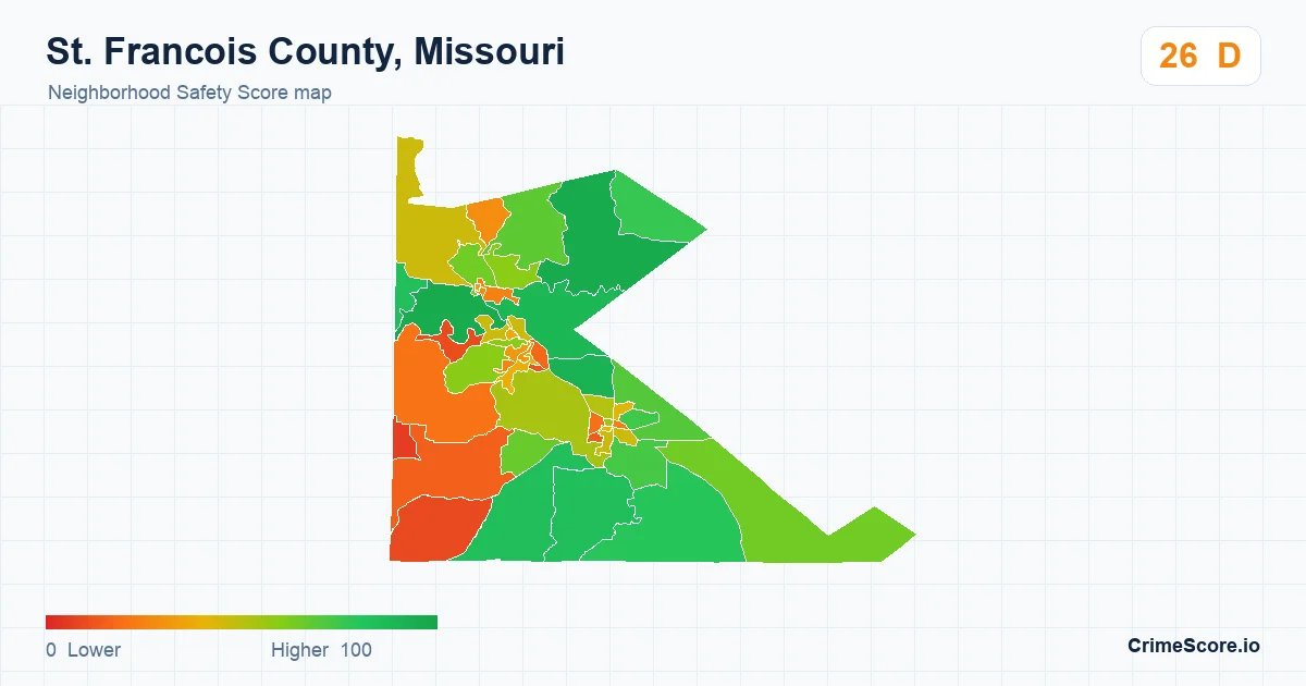 St. Francois County, Missouri neighborhood Safety Score map by Census block group