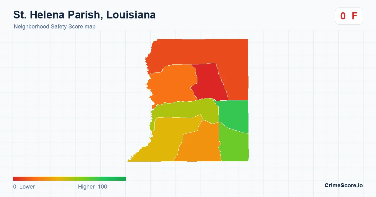 St. Helena Parish, Louisiana neighborhood Safety Score map by Census block group