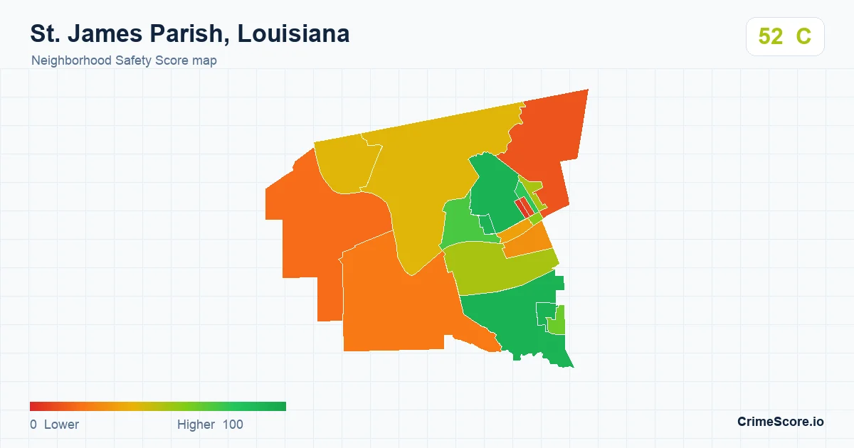 St. James Parish, Louisiana neighborhood Safety Score map by Census block group