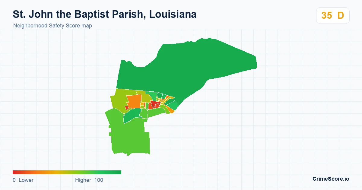 St. John the Baptist Parish, Louisiana neighborhood Safety Score map by Census block group