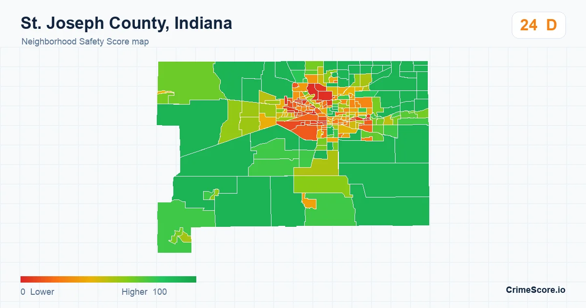 St. Joseph County, Indiana neighborhood Safety Score map by Census block group