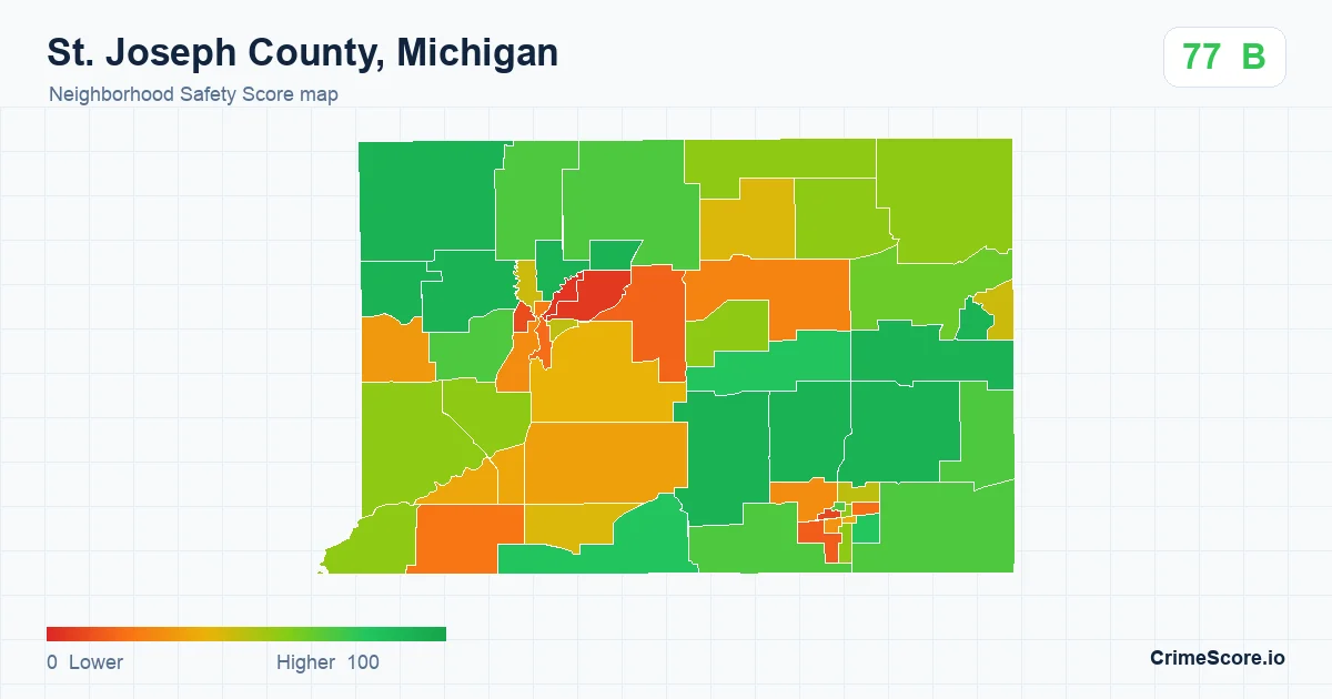 St. Joseph County, Michigan neighborhood Safety Score map by Census block group