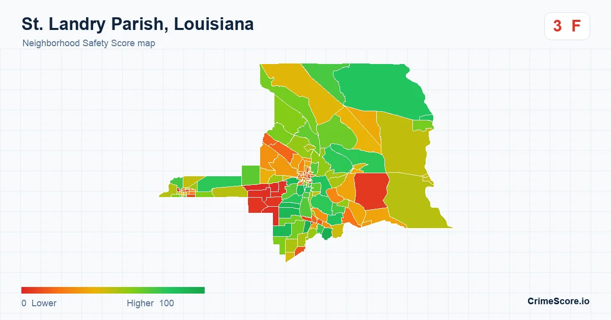 St. Landry Parish, Louisiana neighborhood Safety Score map by Census block group