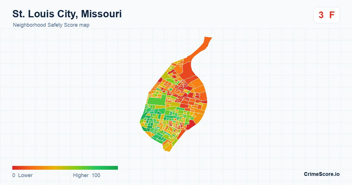 St. Louis City, Missouri neighborhood Safety Score map by Census block group
