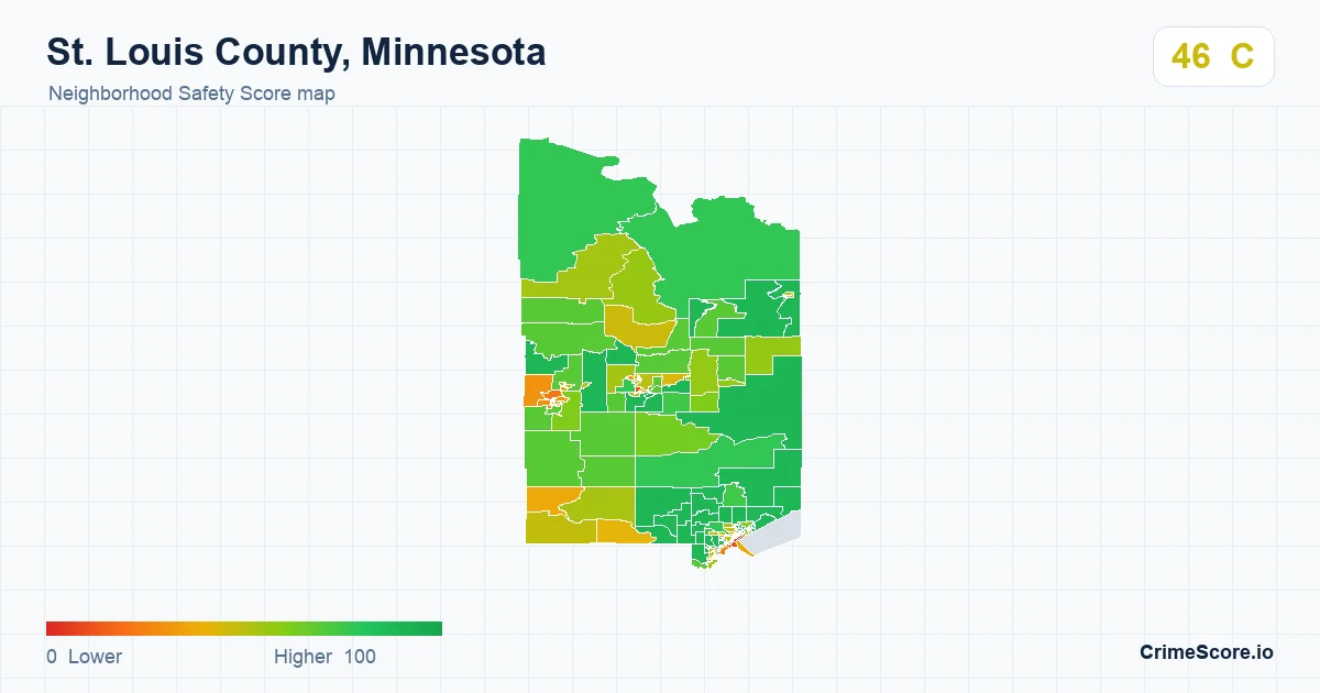 St. Louis County, Minnesota neighborhood Safety Score map by Census block group