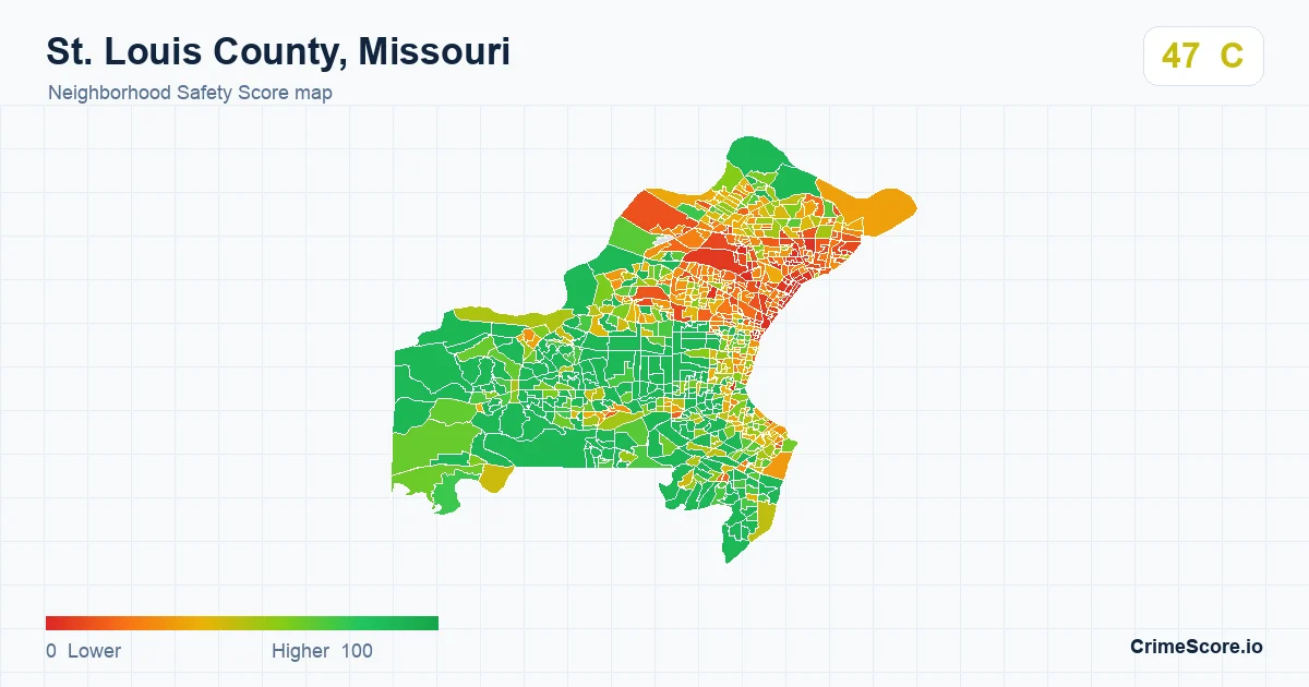 St. Louis County, Missouri neighborhood Safety Score map by Census block group