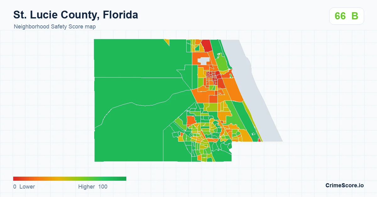 St. Lucie County, Florida neighborhood Safety Score map by Census block group