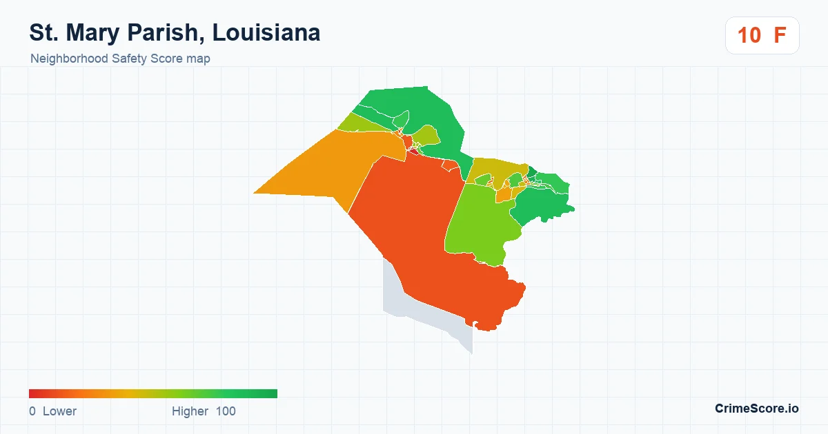 St. Mary Parish, Louisiana neighborhood Safety Score map by Census block group