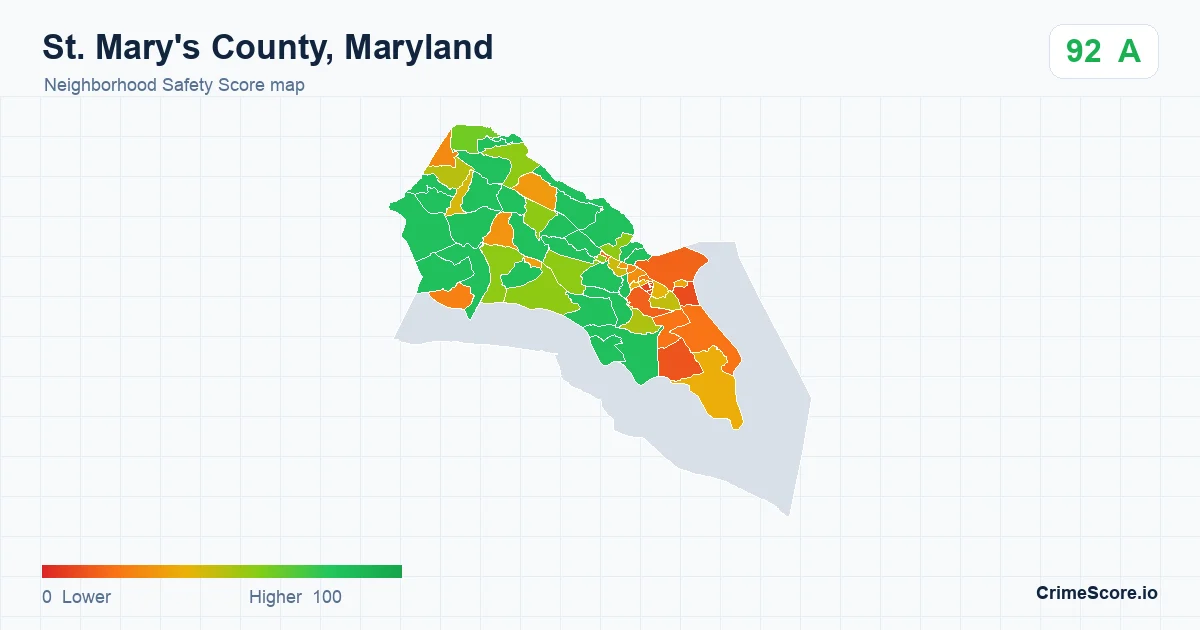 St. Mary's County, Maryland neighborhood Safety Score map by Census block group