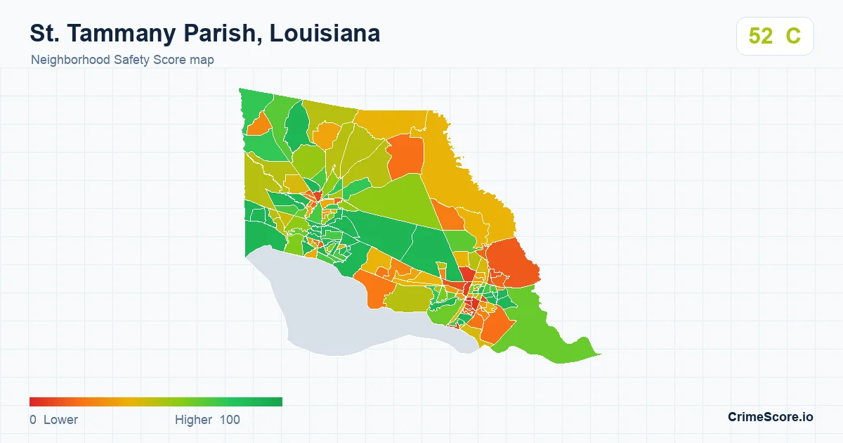St. Tammany Parish, Louisiana neighborhood Safety Score map by Census block group