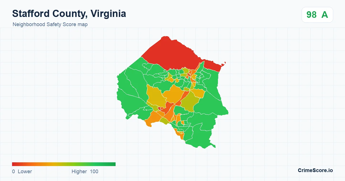 Stafford County, Virginia neighborhood Safety Score map by Census block group