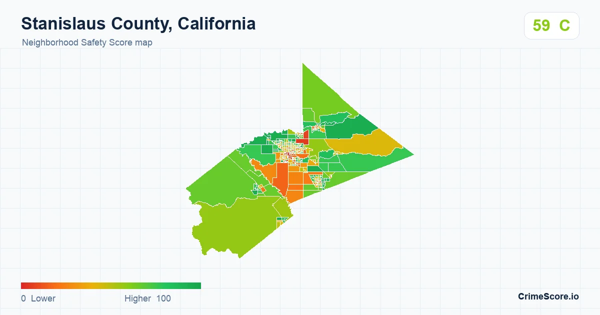 Stanislaus County, California neighborhood Safety Score map by Census block group