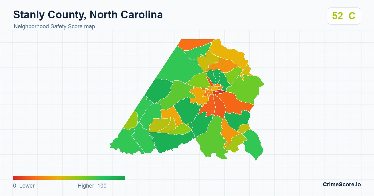 Stanly County, North Carolina neighborhood Safety Score map by Census block group