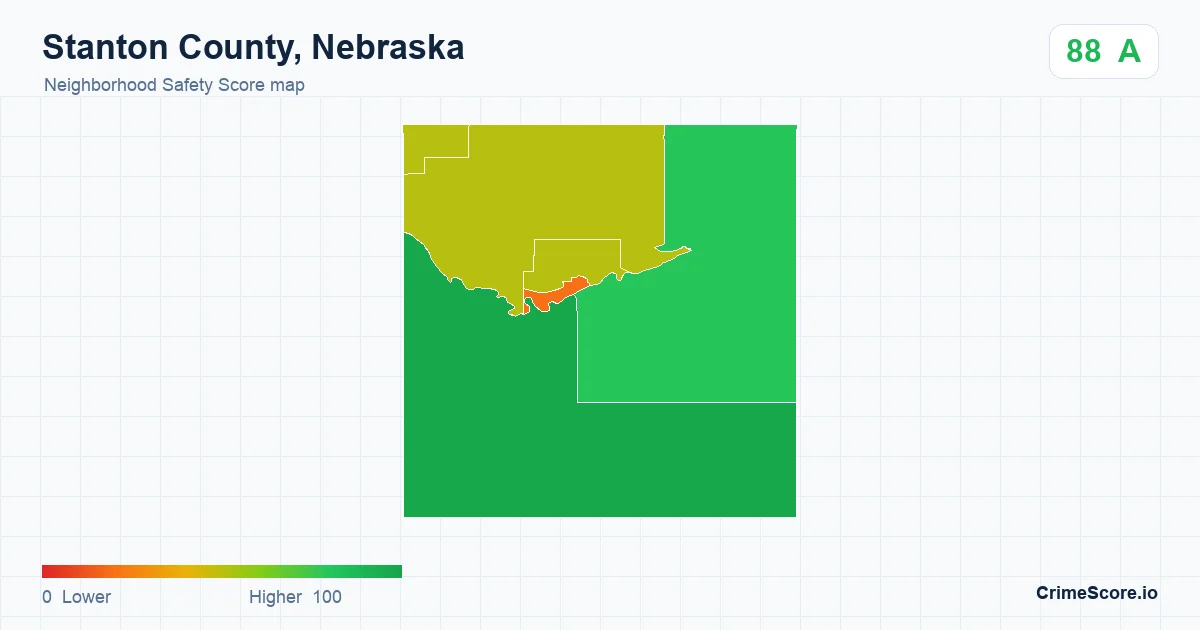Stanton County, Nebraska neighborhood Safety Score map by Census block group