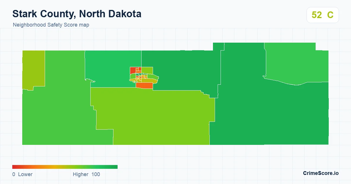 Stark County, North Dakota neighborhood Safety Score map by Census block group