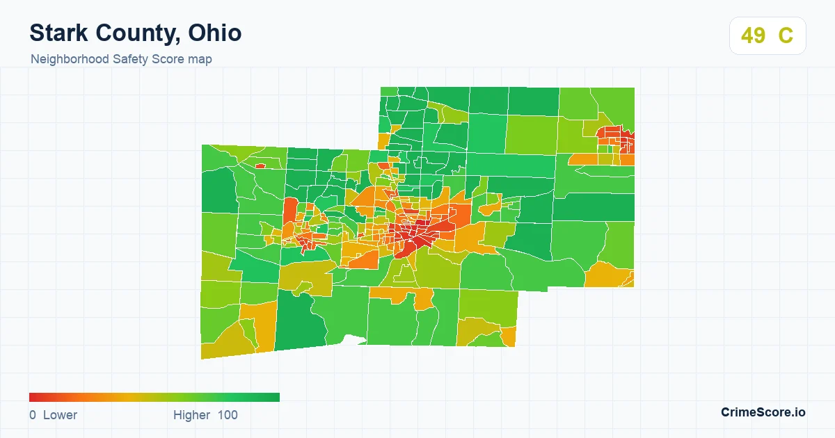 Stark County, Ohio neighborhood Safety Score map by Census block group