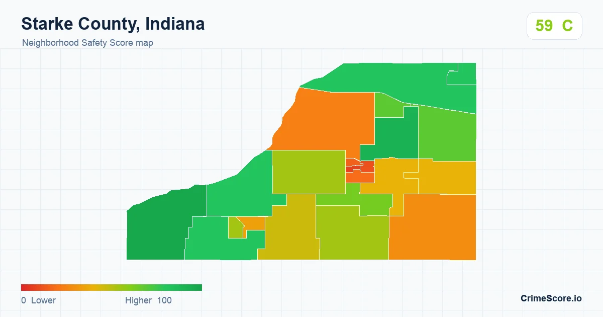 Starke County, Indiana neighborhood Safety Score map by Census block group