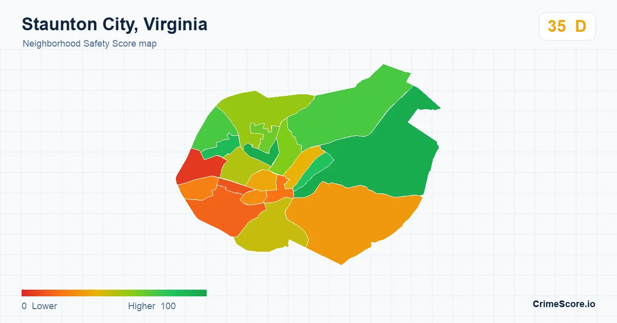 Staunton City, Virginia neighborhood Safety Score map by Census block group