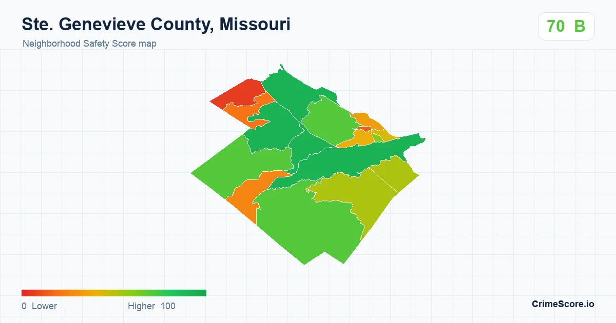Ste. Genevieve County, Missouri neighborhood Safety Score map by Census block group