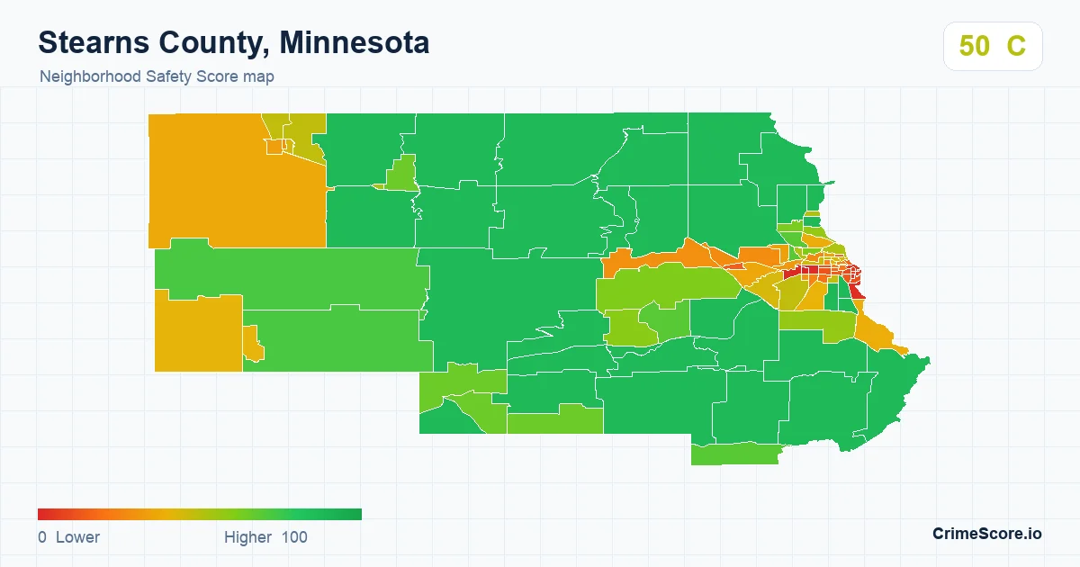 Stearns County, Minnesota neighborhood Safety Score map by Census block group