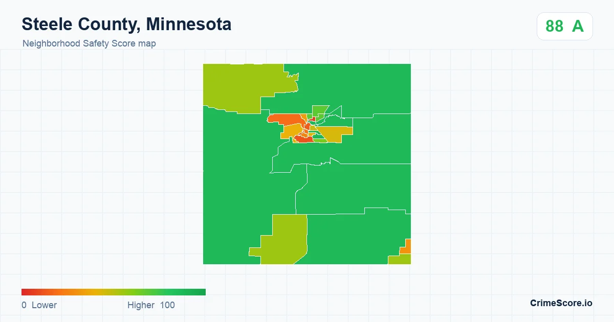 Steele County, Minnesota neighborhood Safety Score map by Census block group