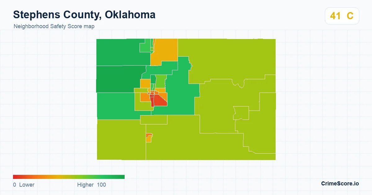 Stephens County, Oklahoma neighborhood Safety Score map by Census block group