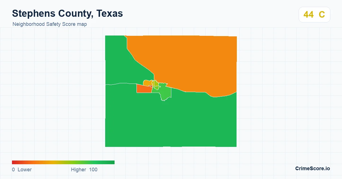 Stephens County, Texas neighborhood Safety Score map by Census block group