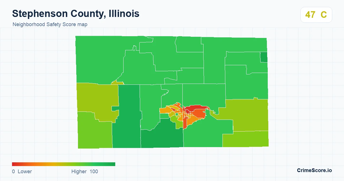 Stephenson County, Illinois neighborhood Safety Score map by Census block group