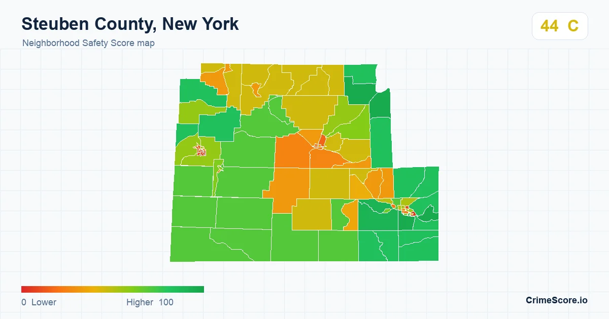 Steuben County, New York neighborhood Safety Score map by Census block group
