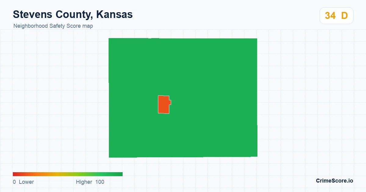 Stevens County, Kansas neighborhood Safety Score map by Census block group