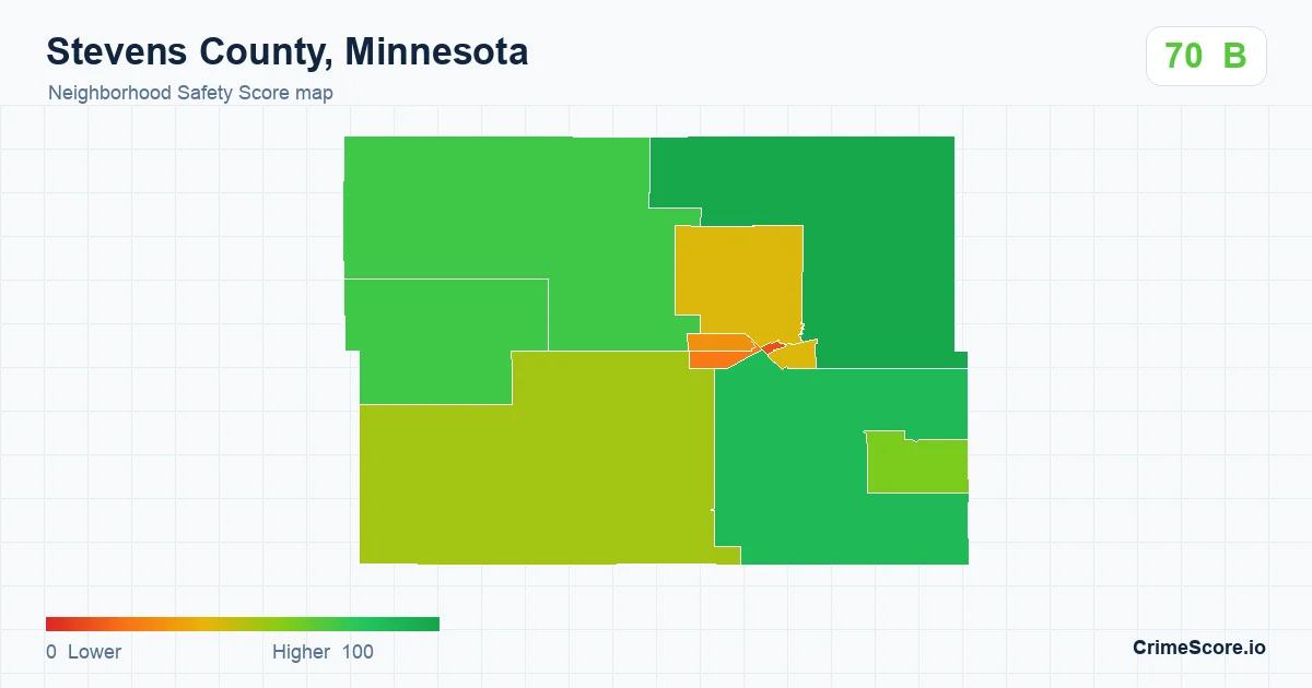 Stevens County, Minnesota neighborhood Safety Score map by Census block group