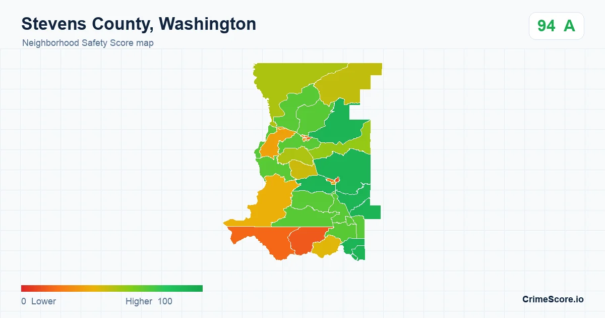 Stevens County, Washington neighborhood Safety Score map by Census block group