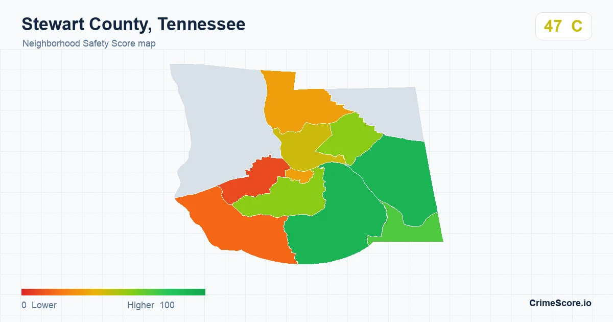Stewart County, Tennessee neighborhood Safety Score map by Census block group
