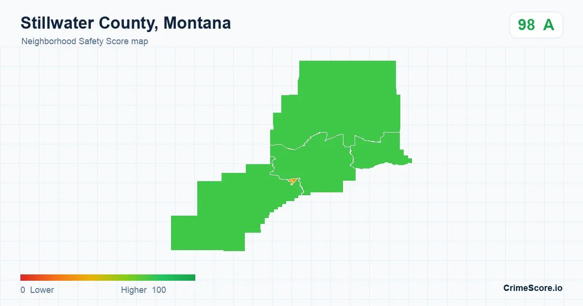 Stillwater County, Montana neighborhood Safety Score map by Census block group