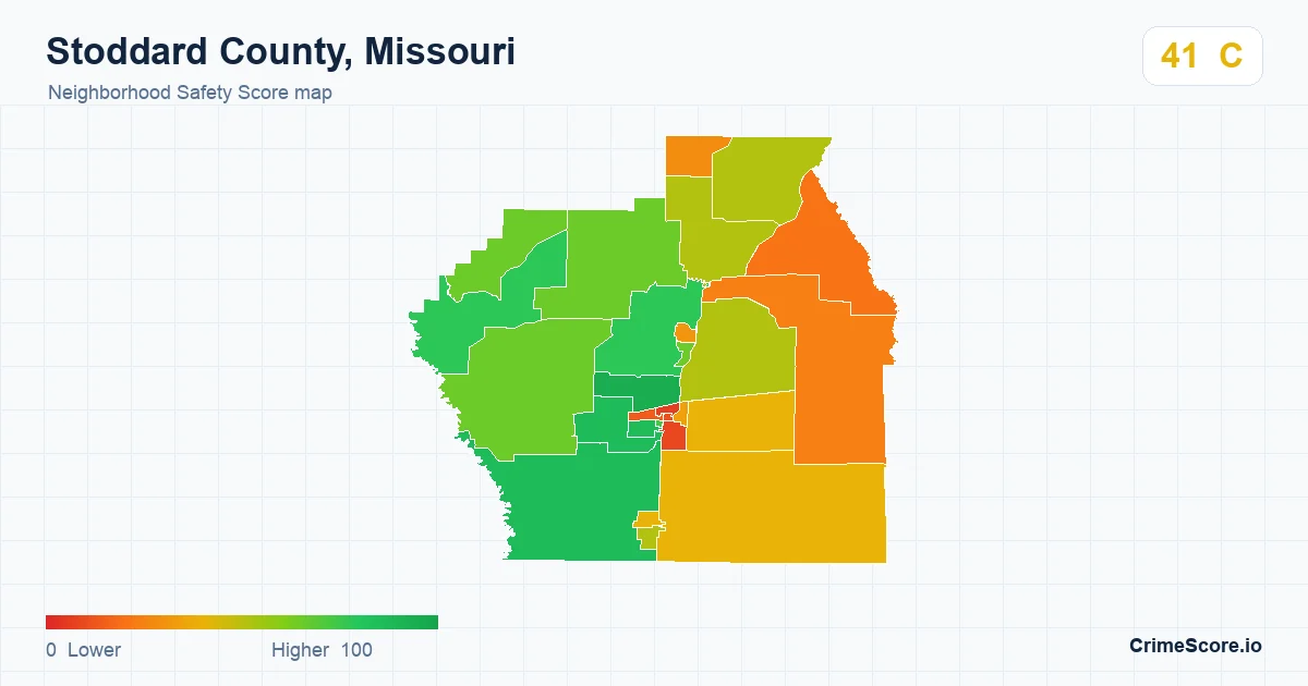 Stoddard County, Missouri neighborhood Safety Score map by Census block group