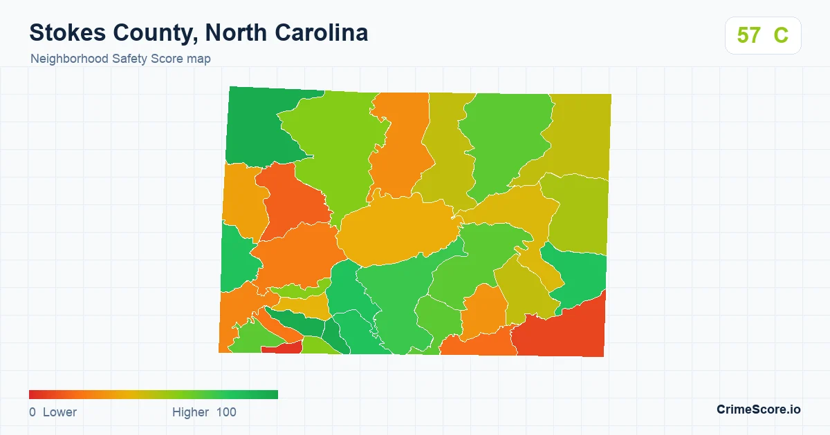 Stokes County, North Carolina neighborhood Safety Score map by Census block group