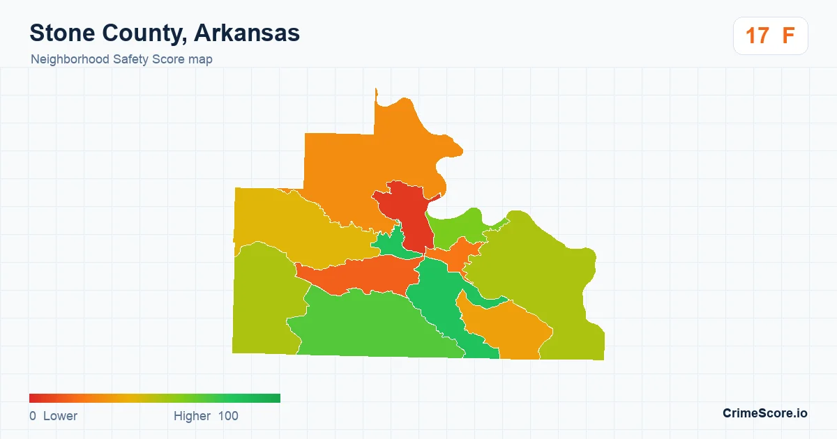 Stone County, Arkansas neighborhood Safety Score map by Census block group
