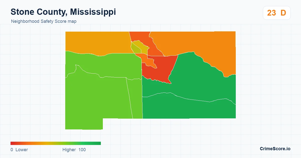 Stone County, Mississippi neighborhood Safety Score map by Census block group