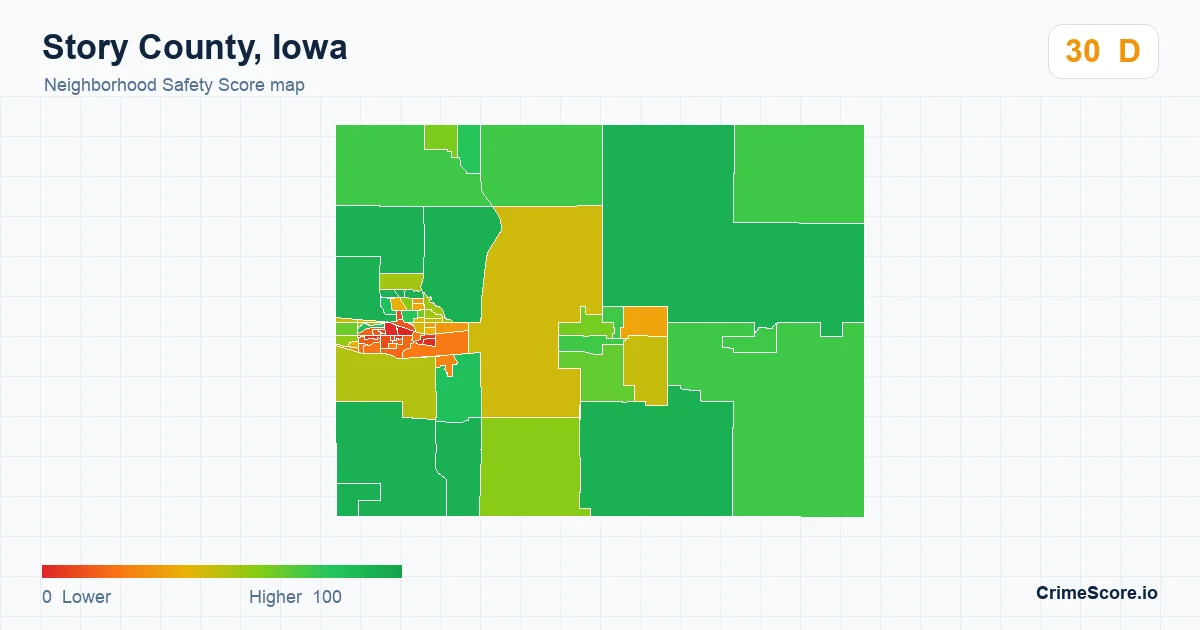 Story County, Iowa neighborhood Safety Score map by Census block group