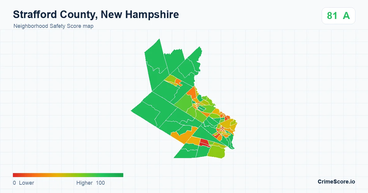 Strafford County, New Hampshire neighborhood Safety Score map by Census block group