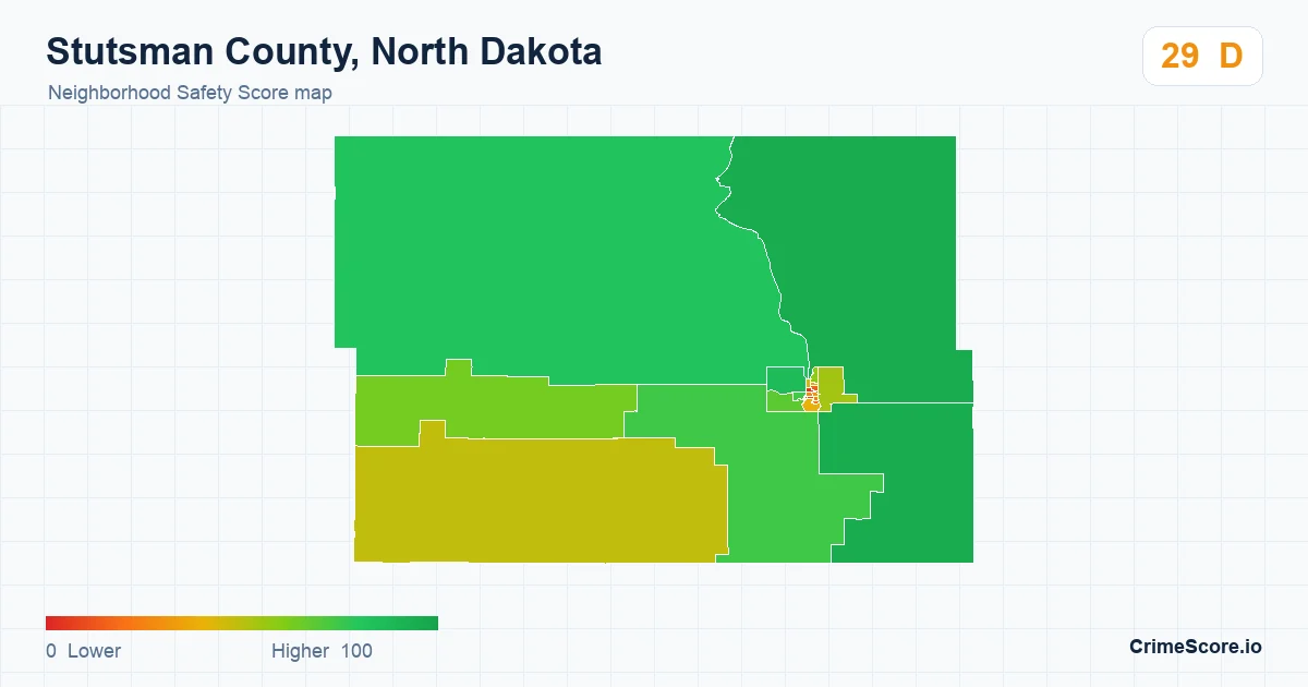 Stutsman County, North Dakota neighborhood Safety Score map by Census block group