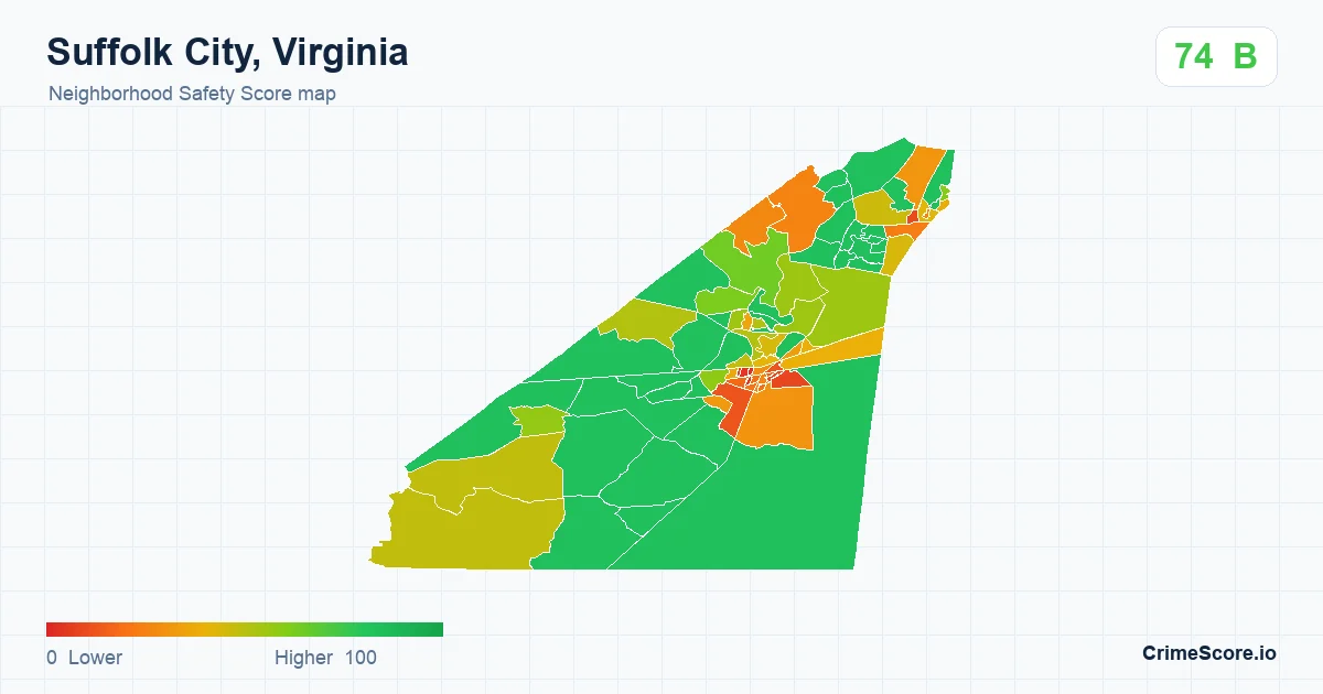 Suffolk City, Virginia neighborhood Safety Score map by Census block group