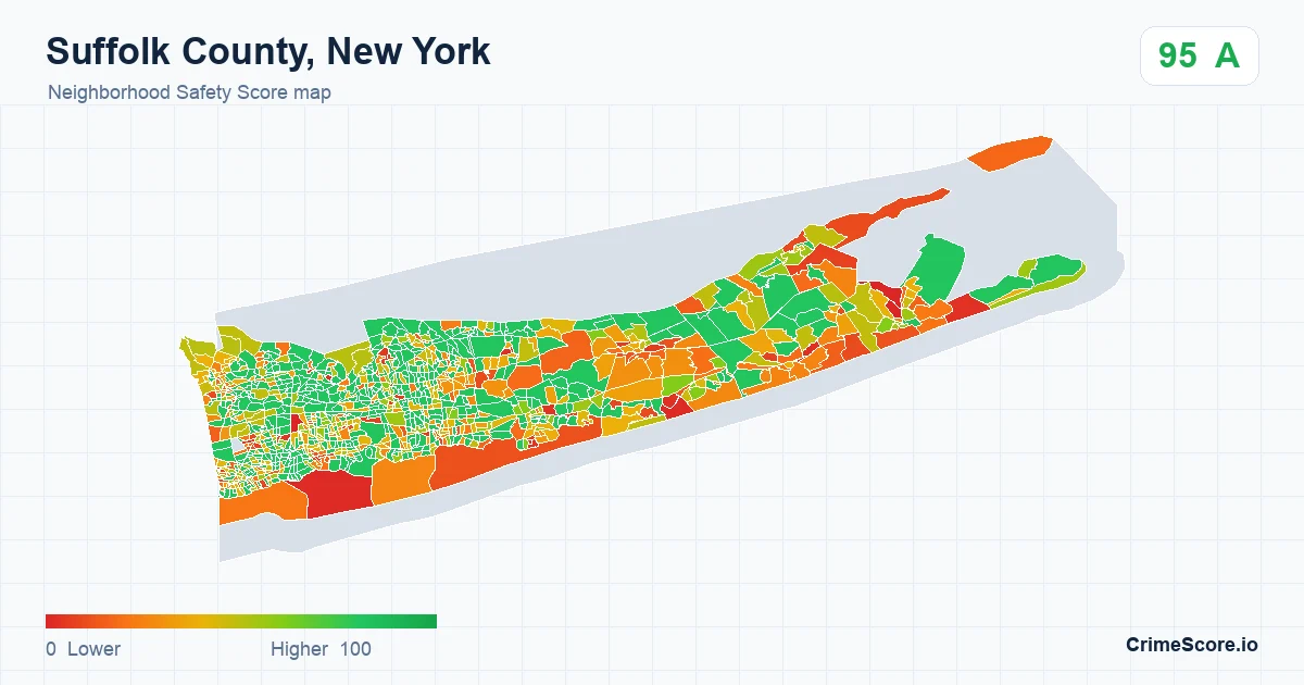 Suffolk County, New York neighborhood Safety Score map by Census block group