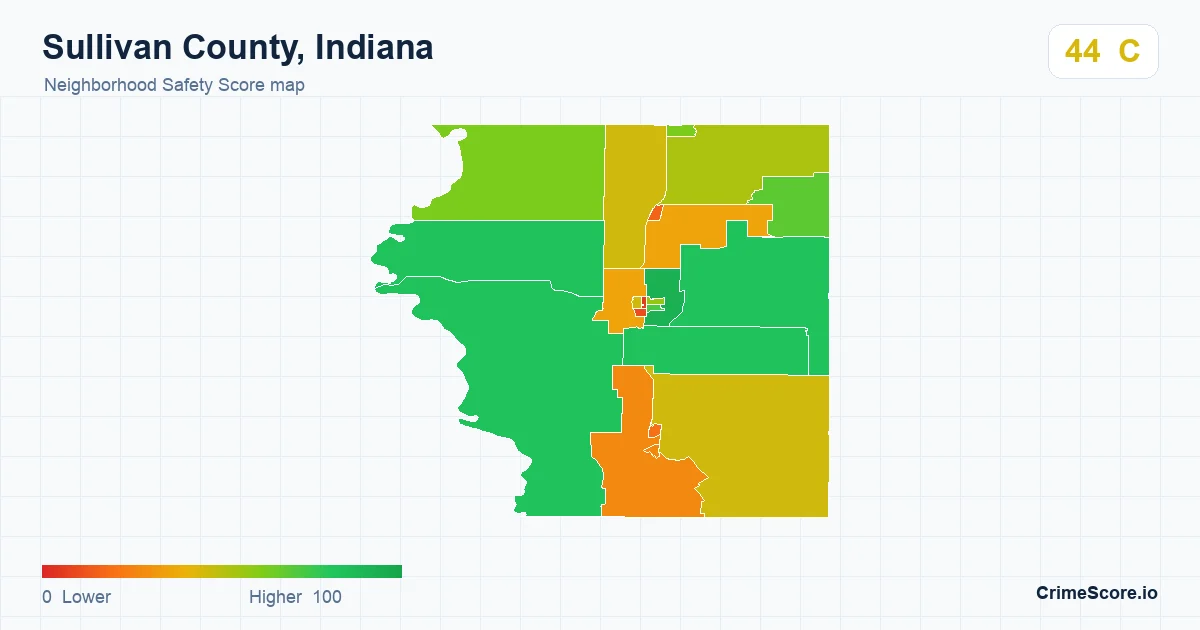 Sullivan County, Indiana neighborhood Safety Score map by Census block group