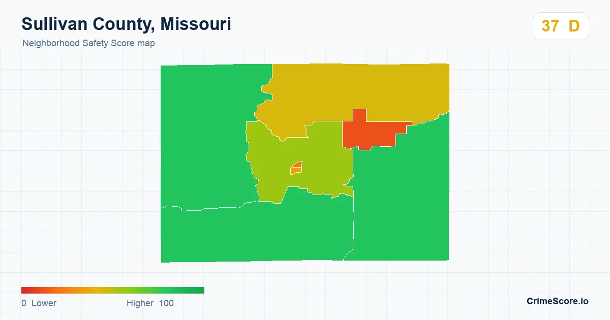 Sullivan County, Missouri neighborhood Safety Score map by Census block group