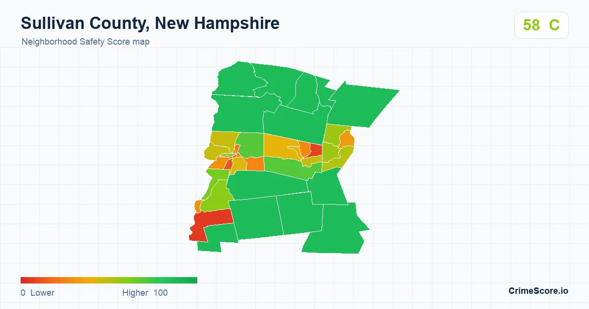 Sullivan County, New Hampshire neighborhood Safety Score map by Census block group
