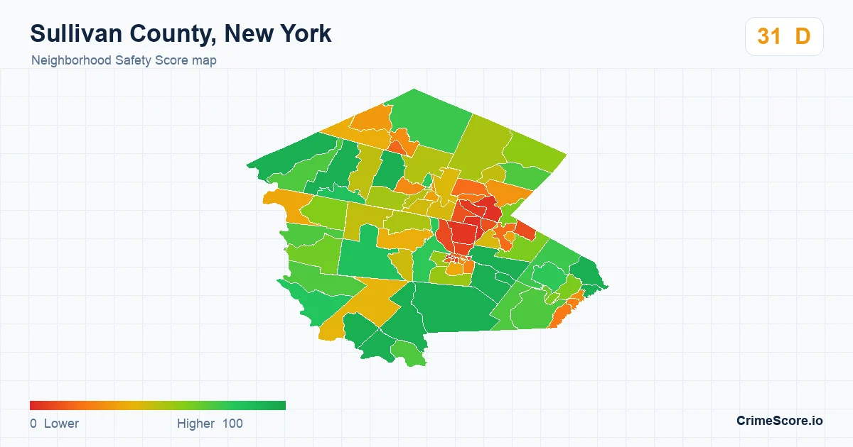 Sullivan County, New York neighborhood Safety Score map by Census block group